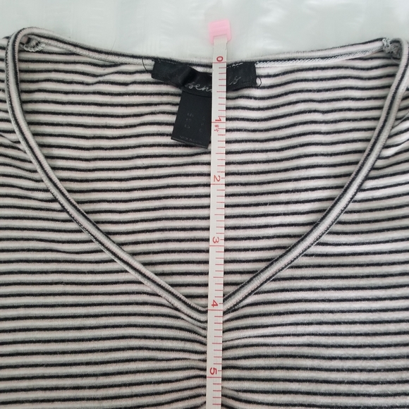 Small, light pink, light grey, white and black ruffly top. - Picture 5 of 9